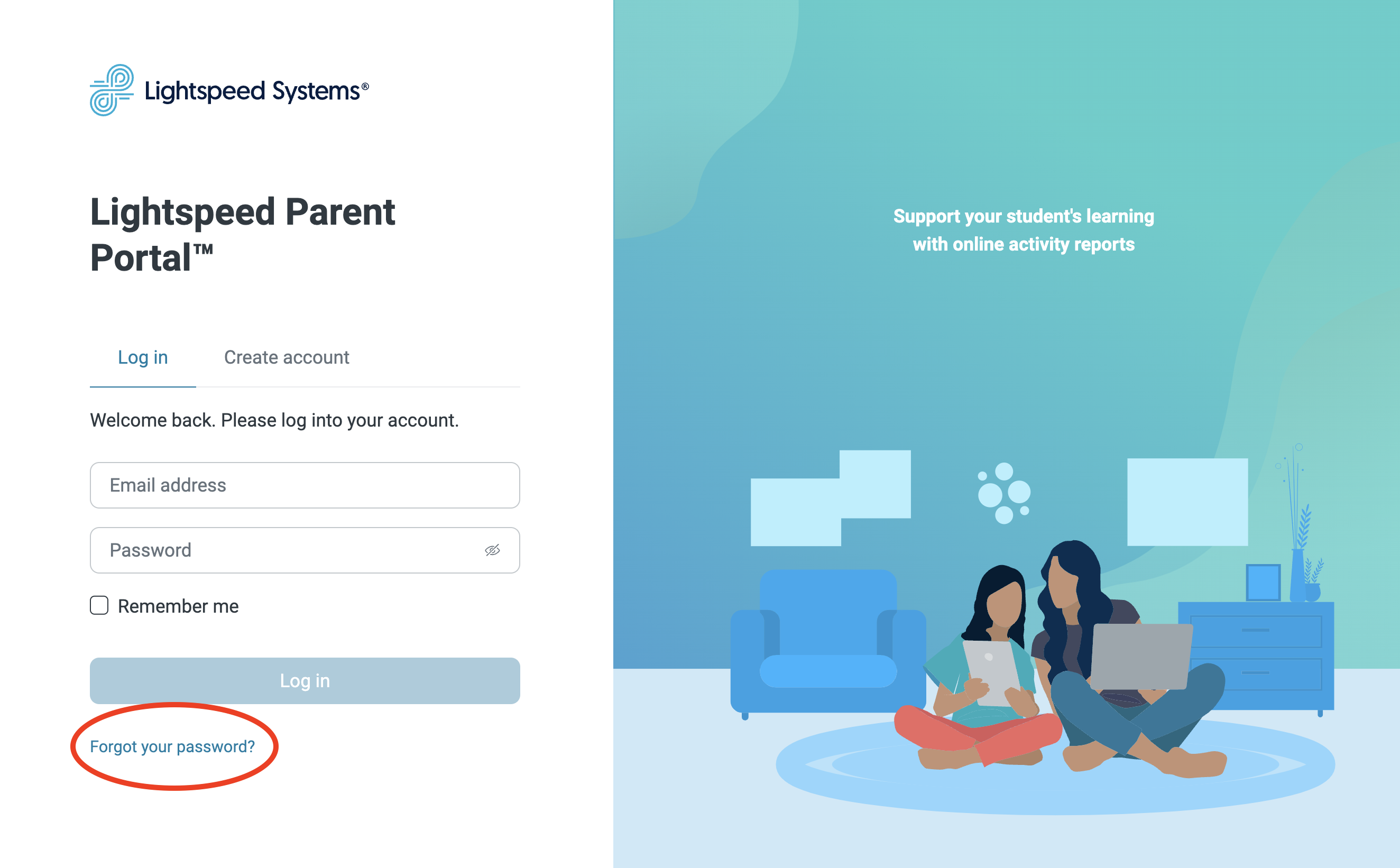 screenshot of Lightspeed Parent Portal homepage